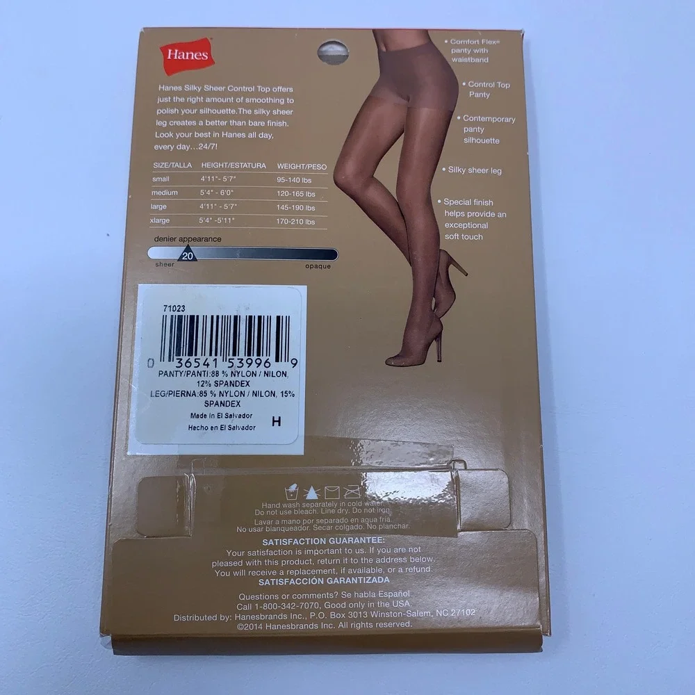 Hanes Womens Large Nude Silky Sheer Control Top Pantyhose 53996 NWT